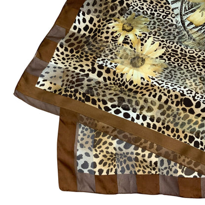 VTG MONACO MONTE CARLO FLORAL LEOPARD BROWN GOLD LARGE SQUARE ITALIAN SCARF