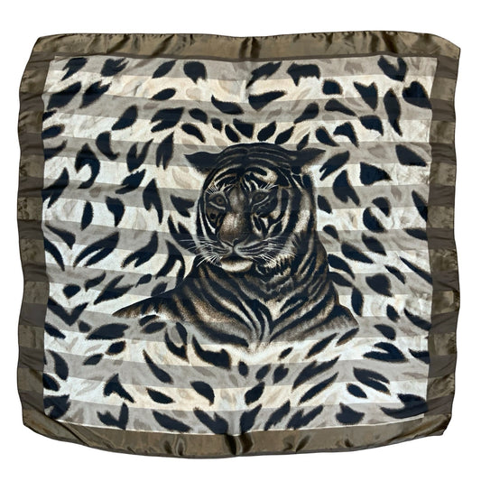 VTG 90s 00s y2k BROWN STRIPED TIGER PRINT ANIMAL SAFARI SQUARE SCARF
