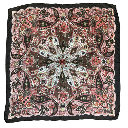 VTG 90s BROWN PINK YELLOW PAISLEY DETAILED PATTERNED NECKERCHIEF SQUARE SCARF