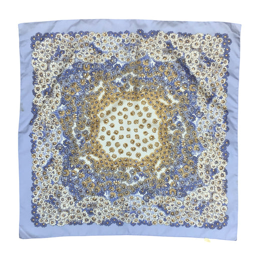 VTG PURPLE WHITE YELLOW DAISY FLORAL DETAILED PRINT BANDANA SQUARE SCARF