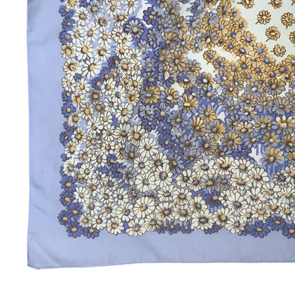 VTG PURPLE WHITE YELLOW DAISY FLORAL DETAILED PRINT BANDANA SQUARE SCARF