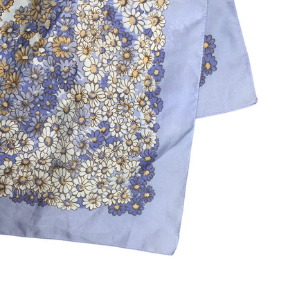 VTG PURPLE WHITE YELLOW DAISY FLORAL DETAILED PRINT BANDANA SQUARE SCARF