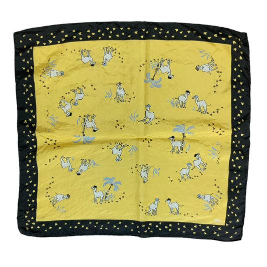 'QS CLOTHING' YELLOW & BLACK CAMELS IN HATS GRAPHIC 100% SILK SQUARE SCARF