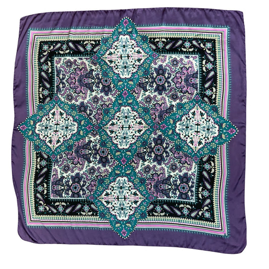 VTG 90s 00s y2k PURPLE TEAL GREEN INTRICATE PAISLEY FLORAL SQUARE SCARF