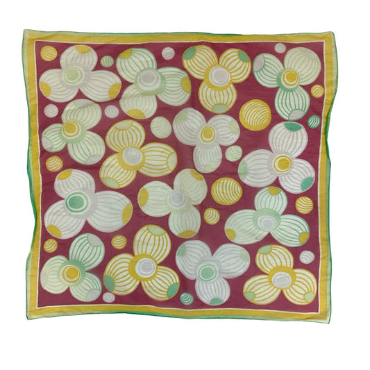VTG 70s 80s ORANGE RED GREEN GRAPHIC PRINT GEOMETRIC DESIGN SQUARE SCARF