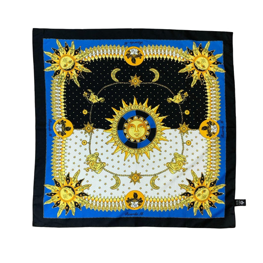 VTG 'THE ZODIAC ONE' RICARDA M HANDMADE BLUE WHITE GOLD BLACK CELESTIAL SCARF