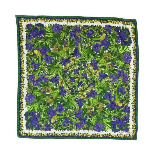 VTG 'G. GUCCINI' PER MANLIO BONETTI INTRICATE GREEN PURPLE FLORAL SQUARE SCARF