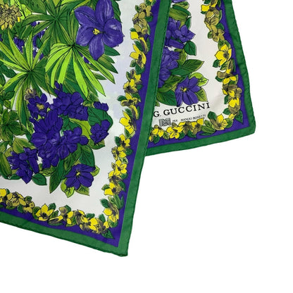 VTG 'G. GUCCINI' PER MANLIO BONETTI INTRICATE GREEN PURPLE FLORAL SQUARE SCARF