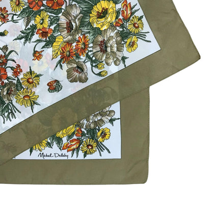 VTG 'MICHEL DELABY' BROWN YELLOW ORANGE BOTANICAL FLORAL SQUARE SCARF