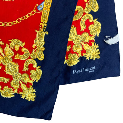 VTG 90s 'ROGER LAURENT' PARIS RED BLUE GOLD KEY CHAINS ROYAL DESIGN SQUARE SCARF
