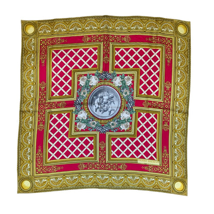VTG 'PIERRE BALMAIN' PARIS GOLD RED REGAL INTRICATE SILK ELEGANT SQUARE SCARF