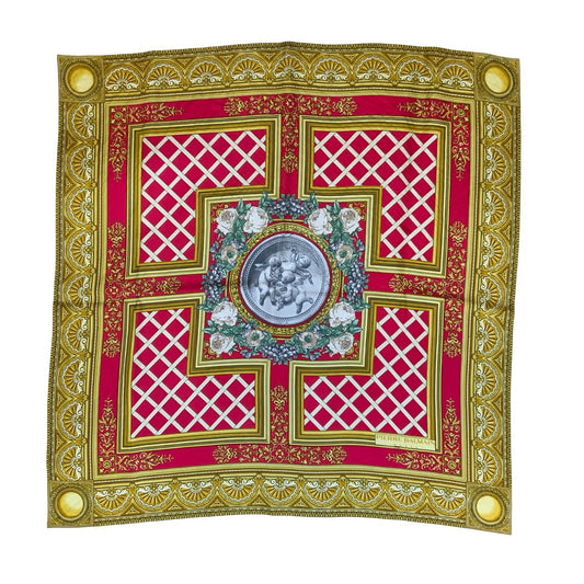 VTG 'PIERRE BALMAIN' PARIS GOLD RED REGAL INTRICATE SILK ELEGANT SQUARE SCARF