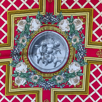 VTG 'PIERRE BALMAIN' PARIS GOLD RED REGAL INTRICATE SILK ELEGANT SQUARE SCARF