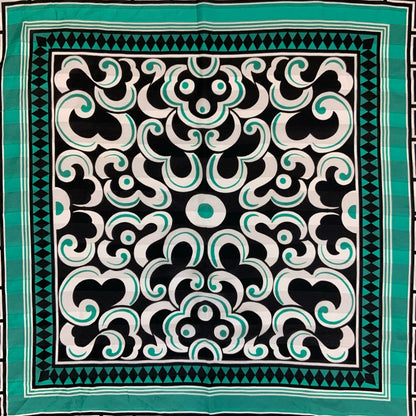 VTG TEAL GREEN WHITE BLACK INTRICATE DESIGN GREEK KEY MEANDER SQUARE SCARF