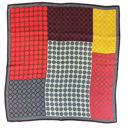 VTG RED GREY YELLOW POLKA-DOT GEOMETRIC PATCHWORK-LIKE SQUARE SCARF