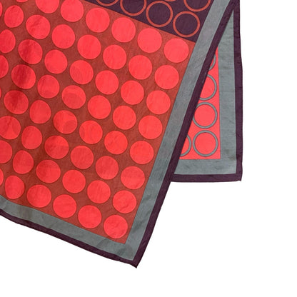 VTG RED GREY YELLOW POLKA-DOT GEOMETRIC PATCHWORK-LIKE SQUARE SCARF