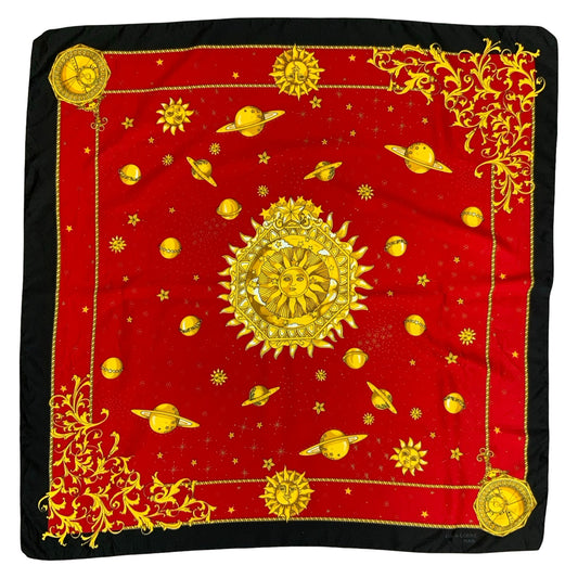90s 'GIL DE LOSNE' PARIS RED BLACK GOLD CELESTIAL SUN PLANETS SQUARE SCARF