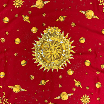 90s 'GIL DE LOSNE' PARIS RED BLACK GOLD CELESTIAL SUN PLANETS SQUARE SCARF