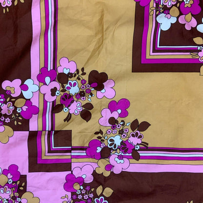 VTG 70s BROWN PINK FLORAL DETAILED PATTERN PLAID HANDKERCHIEF SQUARE SCARF
