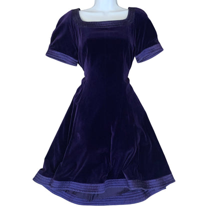 VTG 80s 90s 'ESCADA' MARGARETHA LEY COUTURE PURPLE VELVET COCKTAIL MINI DRESS S