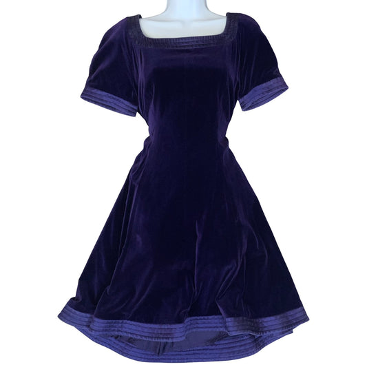 VTG 80s 90s 'ESCADA' MARGARETHA LEY COUTURE PURPLE VELVET COCKTAIL MINI DRESS S