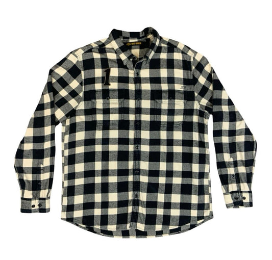 Genuine Harley Davidson Heavy Flannel Over Shirt Black White Buffalo Plaid XL