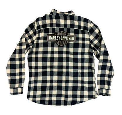 Genuine Harley Davidson Heavy Flannel Over Shirt Black White Buffalo Plaid XL