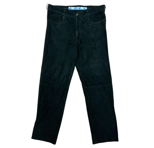 Vtg 80s 'Kenzo' Black Soft Velvet Silk Lined Casual Straight-Leg Trousers UK 16