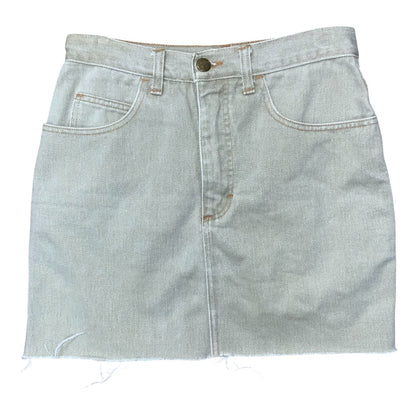 VTG 90s 'Laura Biagiolli Jeans' Light Wash Cream Frayed Denim Mini Skirt UK 10