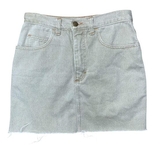 VTG 90s 'Laura Biagiolli Jeans' Light Wash Cream Frayed Denim Mini Skirt UK 10