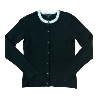 VTG 'Armani Jeans' Black White Monotone Snap Button Casual Cardigan UK 8/10