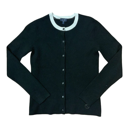 VTG 'Armani Jeans' Black White Monotone Snap Button Casual Cardigan UK 8/10
