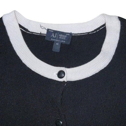 VTG 'Armani Jeans' Black White Monotone Snap Button Casual Cardigan UK 8/10
