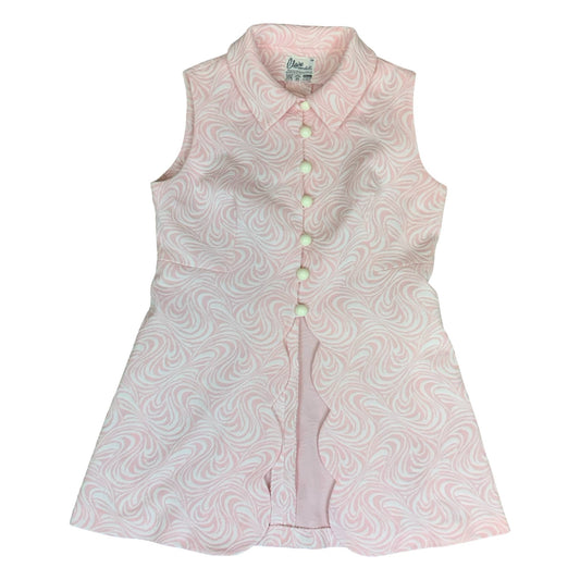 Vtg 70s 'Claire Madelle' Pink White Swirl Psychedelic Peplum Blouse UK 10/12