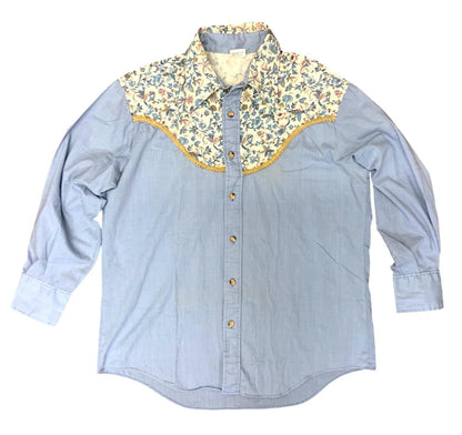 VTG 70s USA MONTGOMERY WARD FLORAL YOKED COTTON WESTERN SHIRT COUNTRY XL