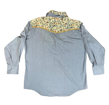 VTG 70s USA MONTGOMERY WARD FLORAL YOKED COTTON WESTERN SHIRT COUNTRY XL