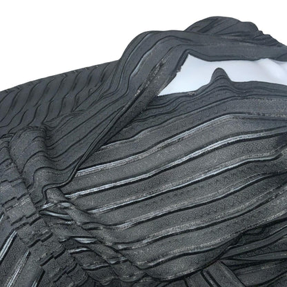 Vtg Black Wrap-Style V-Neck Textured Stripe Belted A-Line Midi Party Dress UK 8