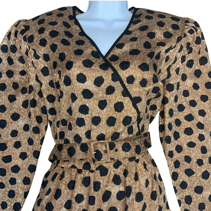 Vtg 80s 'Fink Modell' Gold Black Animal Giraffe Print Wrap-Style Dress UK 16