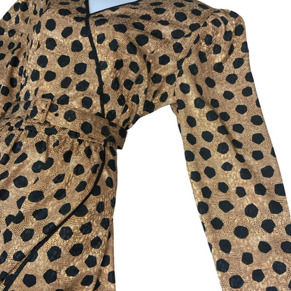 Vtg 80s 'Fink Modell' Gold Black Animal Giraffe Print Wrap-Style Dress UK 16