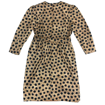 Vtg 80s 'Fink Modell' Gold Black Animal Giraffe Print Wrap-Style Dress UK 16