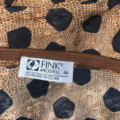 Vtg 80s 'Fink Modell' Gold Black Animal Giraffe Print Wrap-Style Dress UK 16