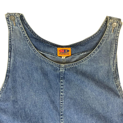 Vtg Y2K 'Fishbone' Blue Denim Relaxed Dungarees-Style Pinafore Mini Dress UK10
