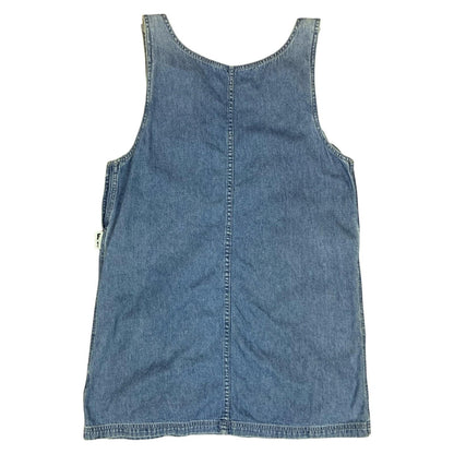 Vtg Y2K 'Fishbone' Blue Denim Relaxed Dungarees-Style Pinafore Mini Dress UK10