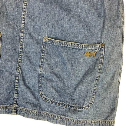 Vtg Y2K 'Fishbone' Blue Denim Relaxed Dungarees-Style Pinafore Mini Dress UK10