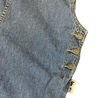 Vtg Y2K 'Fishbone' Blue Denim Relaxed Dungarees-Style Pinafore Mini Dress UK10