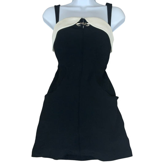 VTG 90s RARE 'Thierry Mugler' Black White Mini Anchor Sailor Bodycon Dress UK 8