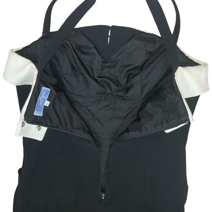 VTG 90s RARE 'Thierry Mugler' Black White Mini Anchor Sailor Bodycon Dress UK 8