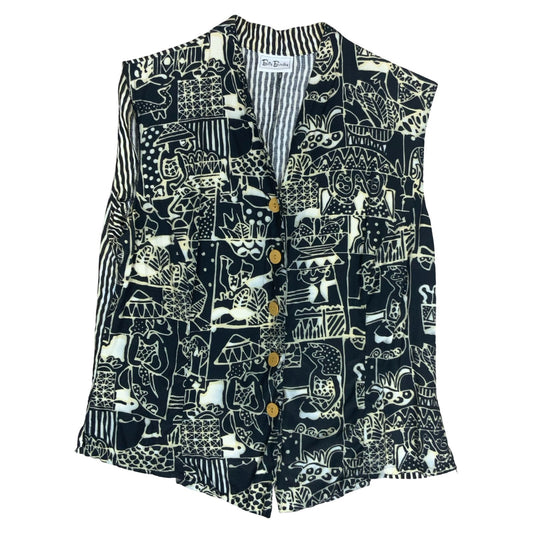 80s 90s 'Betty Barclay' Black White Abstract Patterned Sleeveless Blouse UK12