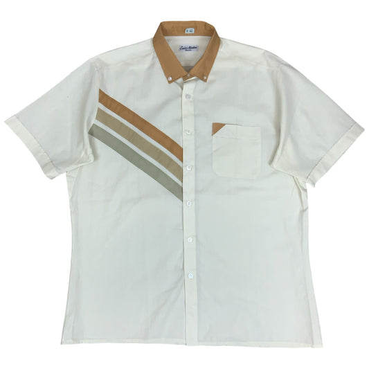VTG 80s 'Enrico Mentone' White Brown Grey Stripe Short Sleeve Casual Shirt XL