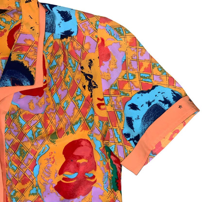 Vtg 'Shik Yee' Orange Blue Geometric Graphic Marilyn Monroe Art Shirt Blouse XL